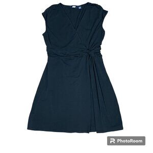 LANDS' END Faux Wrap Dress Twisted Waist Black Sleeveless- Size MP‎ 10-12